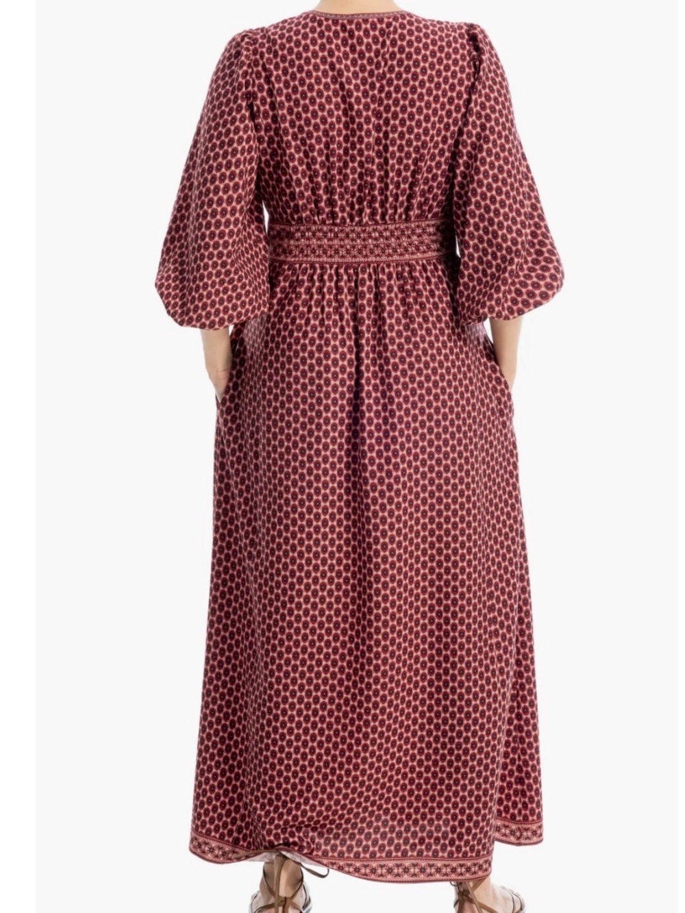 Max Studio Burgundy Printed Long-Sleeve Maxi Dress